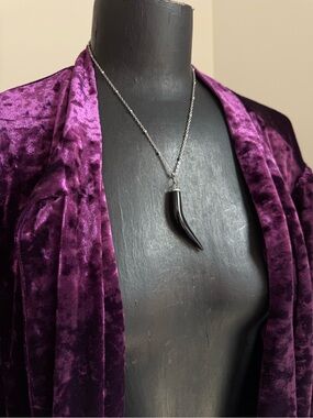 Black obsidian Horn Pendant Necklace protection jewelry witchy  southern gothic